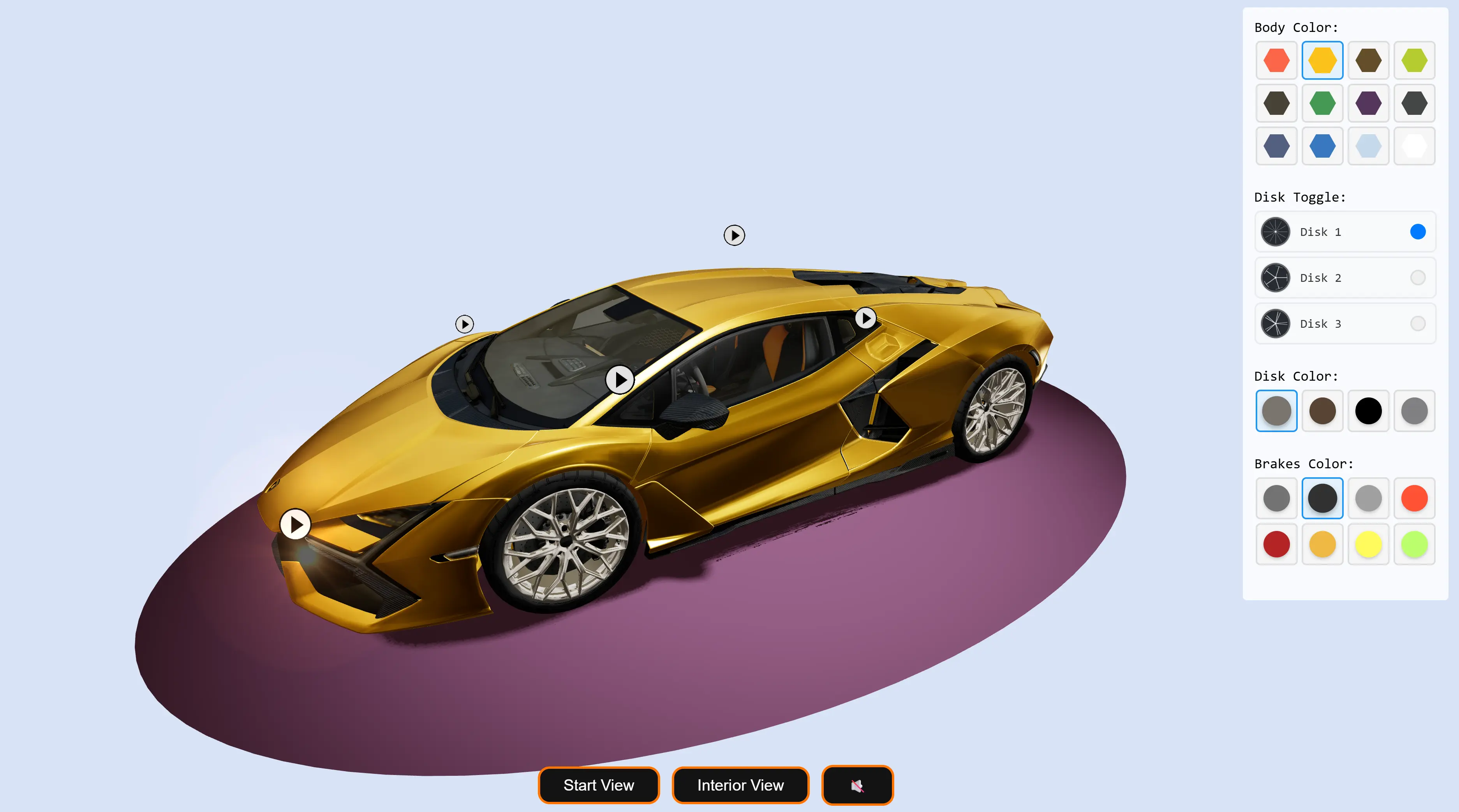 3D Lamborghini car visualization and customization