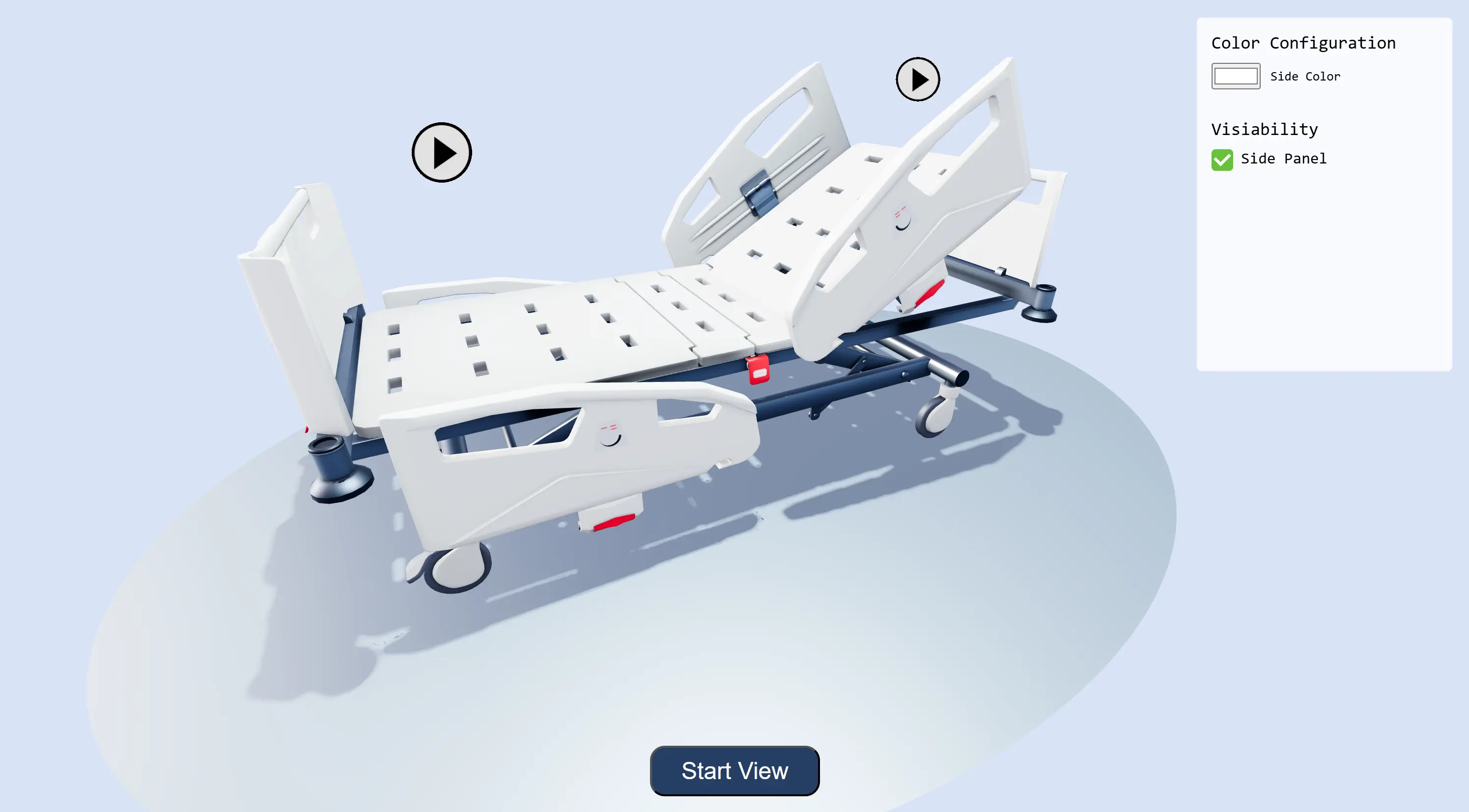 3D medical bed visualization with interaction and animation